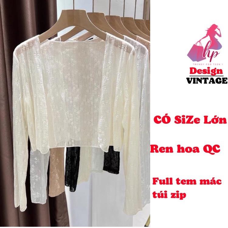Áo khoác cardigan croptop dài tay nữ vải len lưới hoa xuyên thấu khoác áo kiểu đầm hở sang chảnh G649 Nhung Women Ren Viền Ren Màu Đen Voi