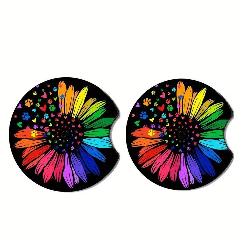 Flower Pattern Car Coaster, Round Anti-slip Cup Holder Decorative Cup Mat, Car Cup Holder Coaster For Gift, Car Decoration 3
