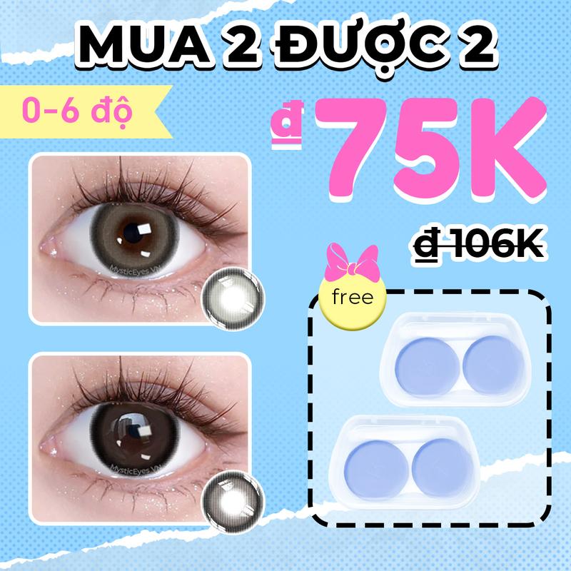 [MUA 2 TẶNG 2]0-6 độ MYSTIC EYES Kính áp tròng 2 + 2 Hộp đựng ống kính 14.0mm-14.5mm tự nhiên lens màu nâu xanh đen xám lens  cứng