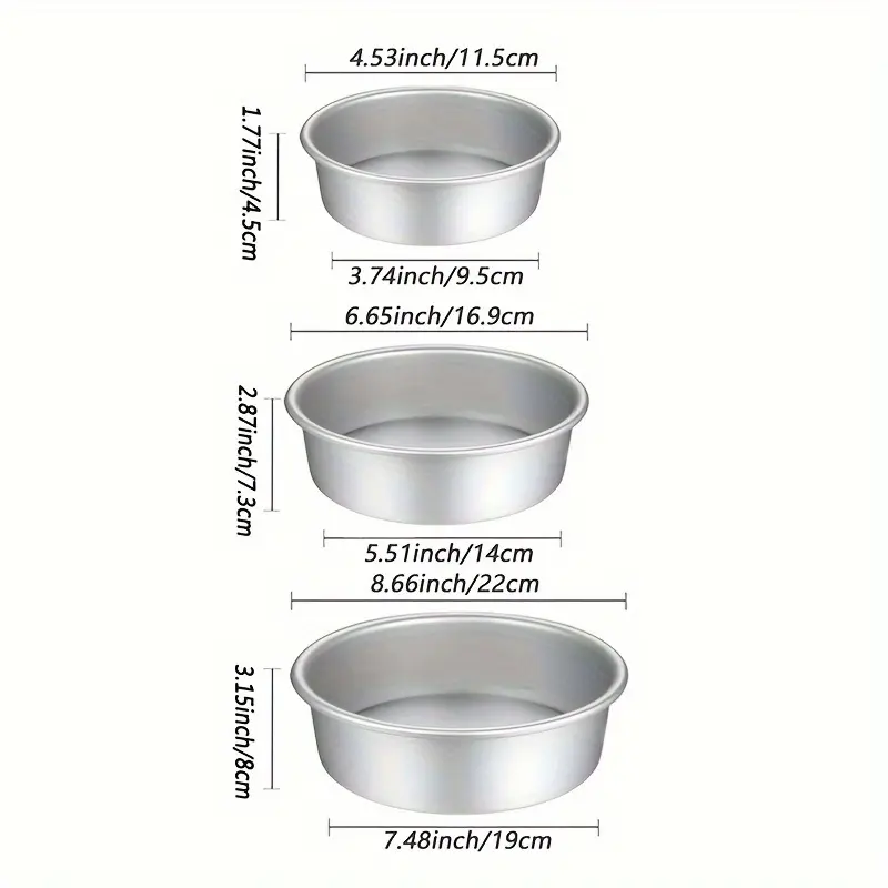 3pcs Cake Pan Set 10.16/15.24/20.32cm Aluminum Cake Molds, with Removable Bottom Round Cake Baking Pan Kitchen Tools 2