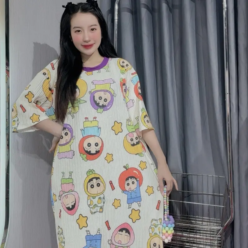 Đầm babydoll vải xốp hoạt hình cute A195 Nữ Dress Women Nhung Voi 7