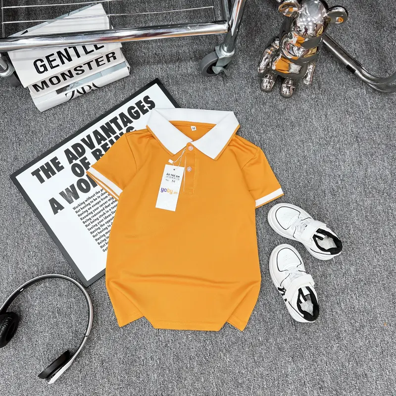 áo thun polo cho bé trai bé gái phối cổ vải cotton mắt chim hàng kỹ bán shop từ 13-38kg siêu xinh  Có Cổ 4