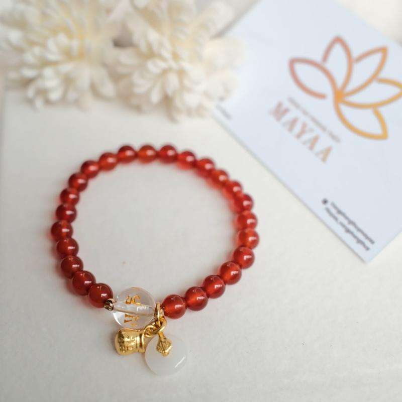 Vòng Tay Đá Đơn Mix Charm Đồng Điếu 6mm ( Đá Đỏ Đậm ) vòng  phong thủy 7