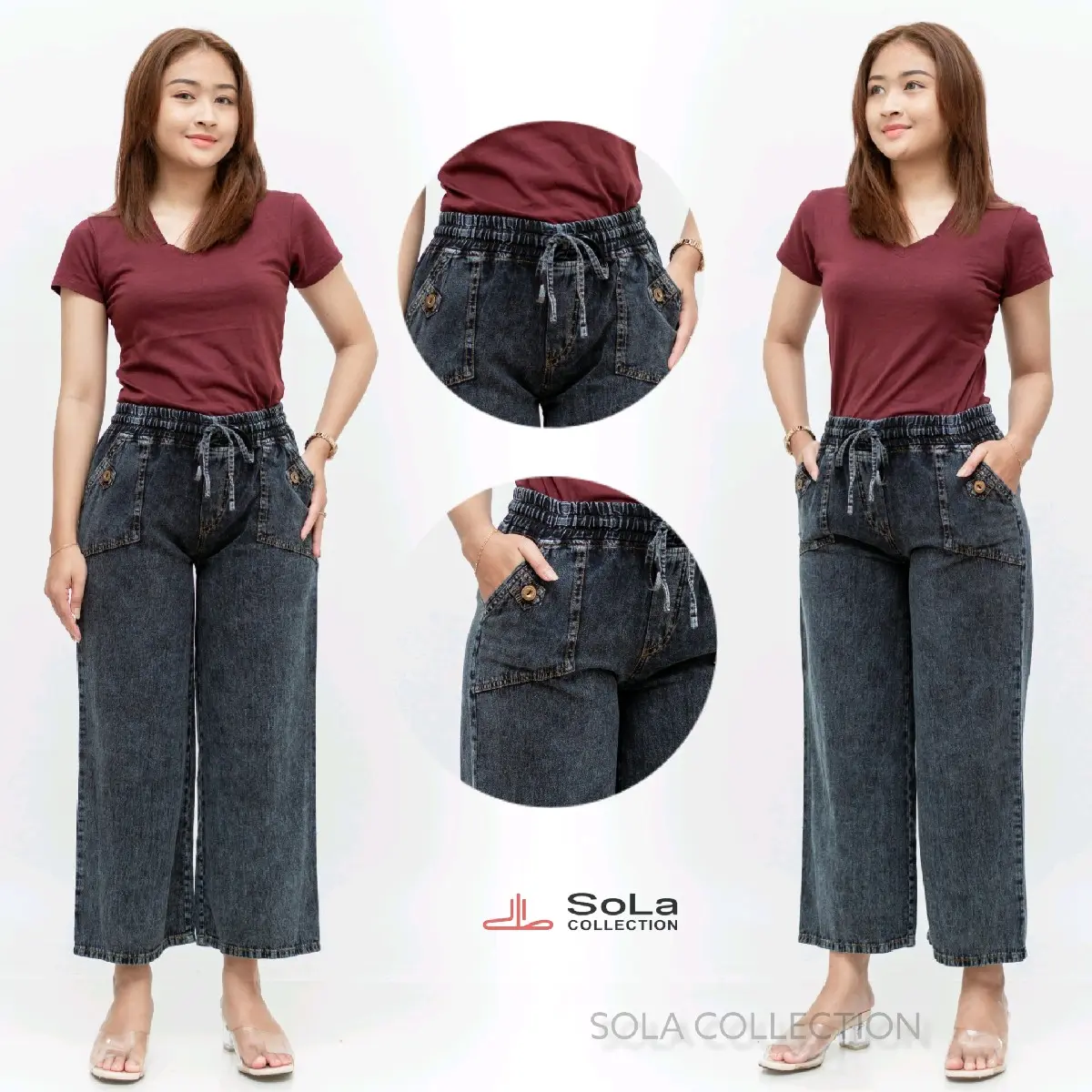 realypic.com Celana Kulot Cargo Jeans Snow Wanita Pinggang Karet Serut - Shop | Tokopedia
