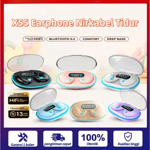 HQAi Headphone Nirkabel Sejati X55 dengan Kontrol Tombol Mic Sleep Headset Pengurangan Kebisingan Earphone tahan air tws handsfree