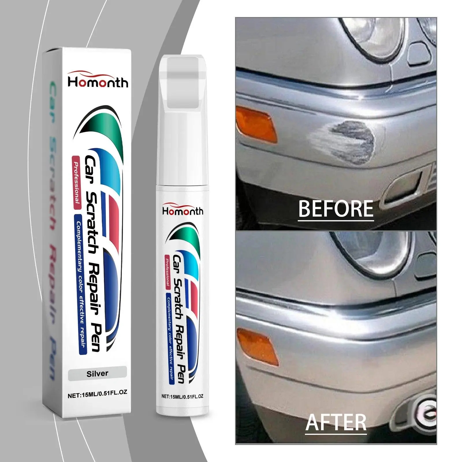 White Car Touch Up Paint Pen 15ml - Scratch & Chip Repair for White Vehicles, Quick-Drying Formula, Easy DIY Application