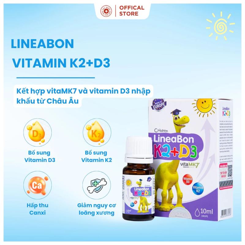 vitamin D3K2 Lineabon tinh khiết hỗ trợ hấp thu canxi dạng nhỏ giọt tiện lợi 10ml Cho Bé Men Vi Sinh 1