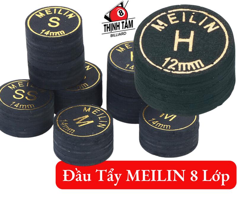 THỊNH TÂM - Đầu Cơ MEILIN - Đầu Tẩy Bida Da Heo 8 Lớp Cao Cấp Màu Đen Kích Thước Như Hình Chất Liệu Da Heo Độ Cứng SS S M H