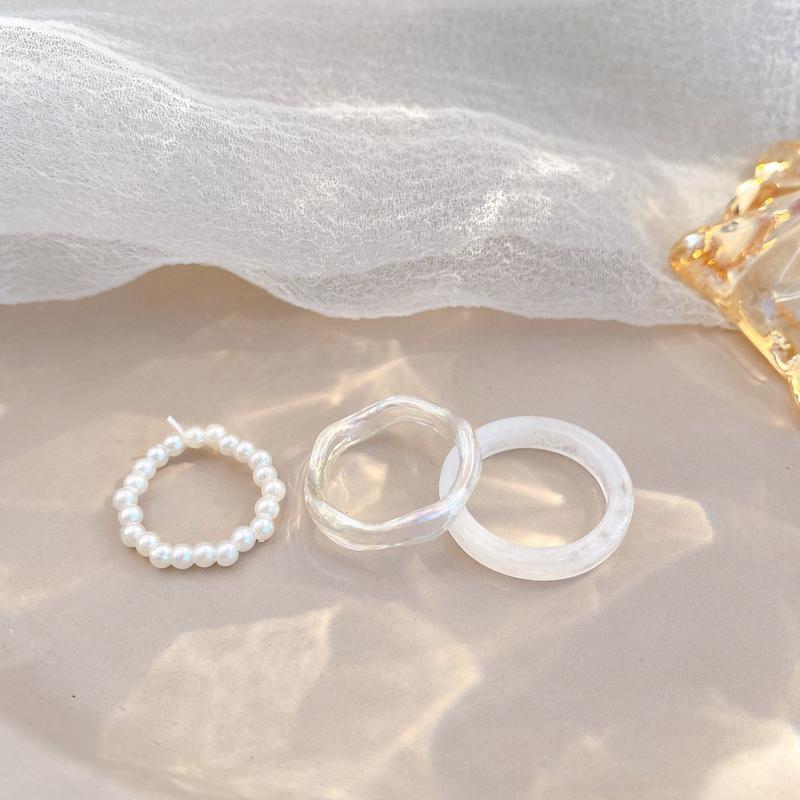 Enacolor 3Pcs/Set Fashion Resin Acrylic Circle Ring Adjust Beaded Pearl Rings for Women Girl Accessories 1
