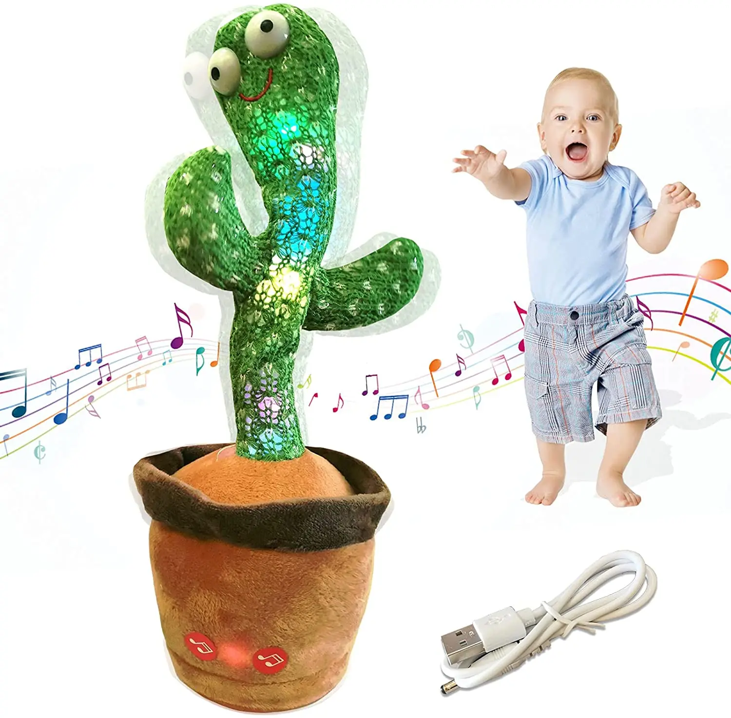 Dancing cactus plush toy squeaky cute early education baby toy (with recording function)