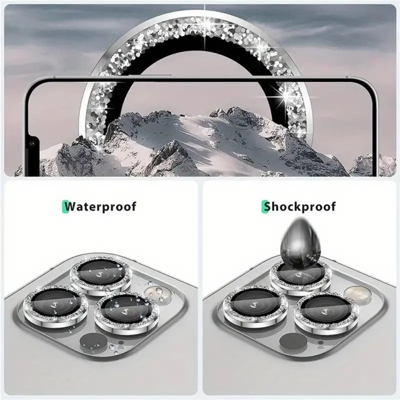 Rhinestone Decor Phone Lens Protector, 1 Set Ultra-thin Design Tempered Glass Lens Protective Film Compatible With 11 12 13 14 15 Pro Max 15 Plus 4