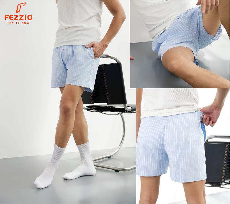 Quần đùi nam mặc nhà, quần sọc kate cotton cao cấp thương hiệu Fezzio  Menswear