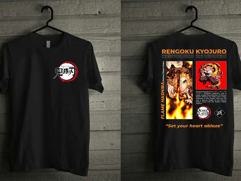 BAJU KAOS Rengoku Kyojuro DEMON SLAYER  T-SHIRT PRIA-WANIIT KATUN combet30S Combed Distro Ruffle Pas Kain Lembut Sablon Dewasa 0