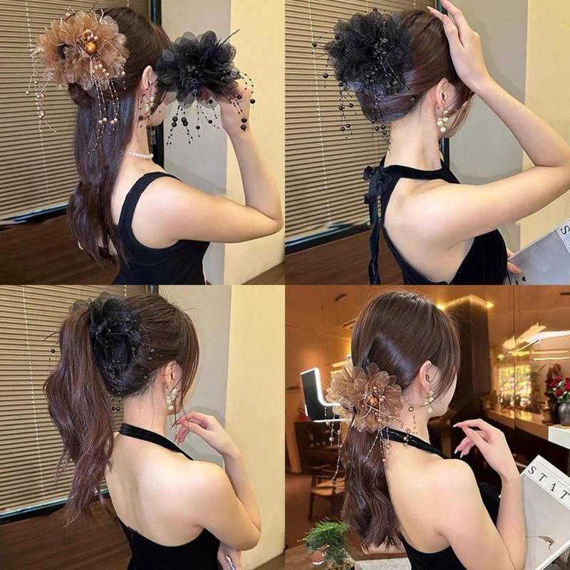 Product Introduction of Fashion Peony Flower Grasping Clip Tassel Plastic Hair Accessories Shark Clip Women 10