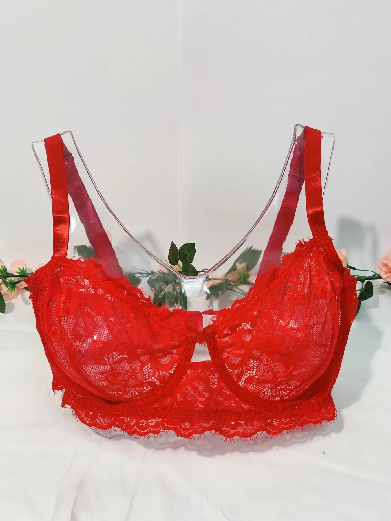 【Plus Size】 Two-piece Set Floral Design Lace Bra & Panty, Plus Soft Comfy Breathable Bra & Panty Set, Women's Plus Underwear Set for All Seasons