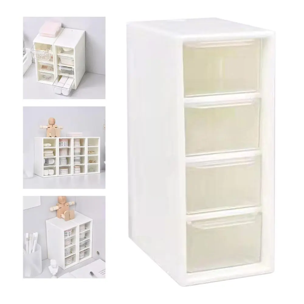 White Small Organizer Box with 4 Drawer Units Container Case,Desktop Cosmetic Storage Box for Jewelry Nail Polish Makeup 15.7x6.5x9.7cm