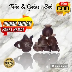 Satu Set Tempat Kopi Dari Tempurung Kelapa