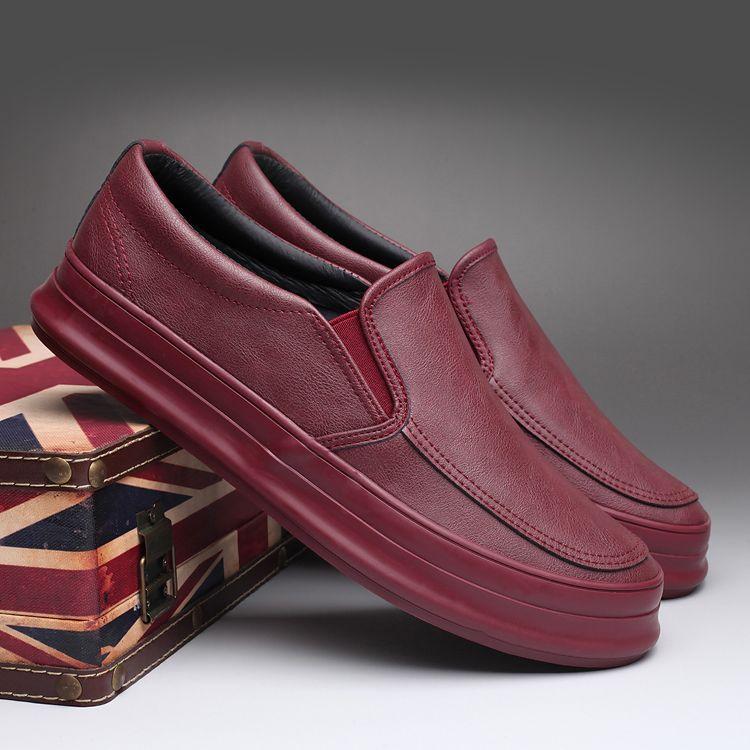 Product Introduction of 2023 Men's Shoes Autumn New Thick-Soled Slip-On Lazy Shoes Men's Breathable Height-Increasing Leather Shoes Soft-Soled Trendy Versatile Sneakers 36