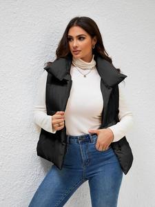 Women's Minimalist Plain Zip Up Winter Warmer Oversized Puffer Vest, Womenswear Tops, Lady Basic Casual Pocket Drawstring Sleeveless Outerwear for Daily Wear, Ladies Winter Clothes