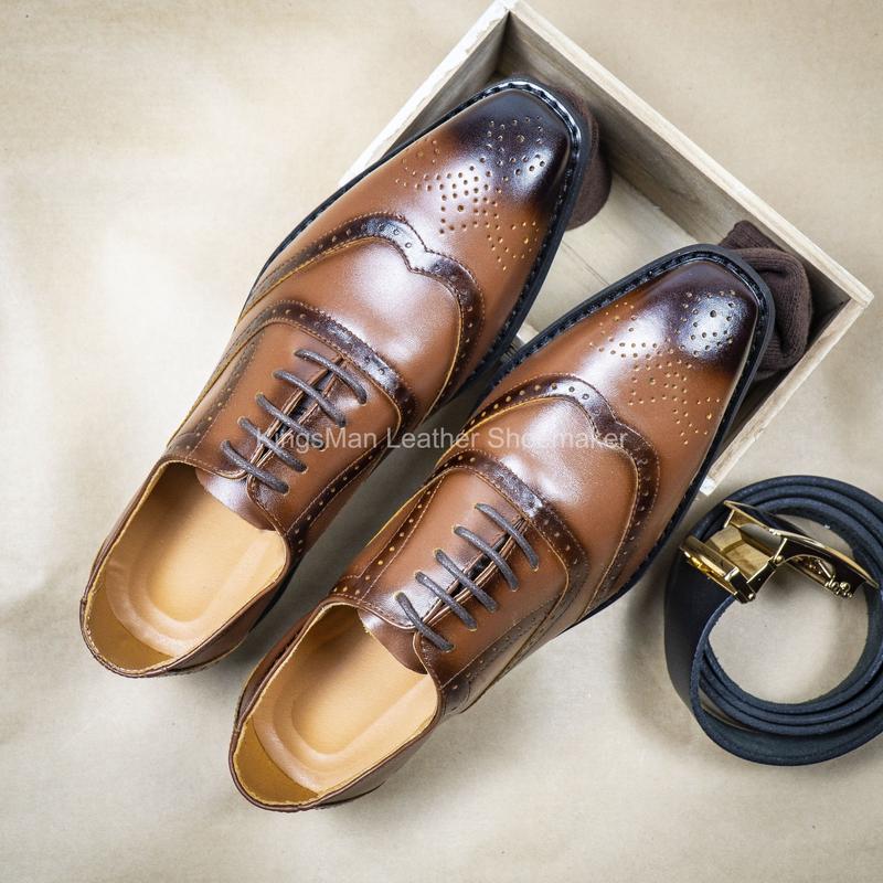 Giày Công Sở Nam Oxford Wingtips Da Bò Cao Cấp vừa cổ điển Shoes Leather giay t 5