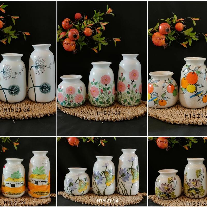  Set 3 bình gốm decor  set 3 bình hoa gốm sứ Bát Tràng 