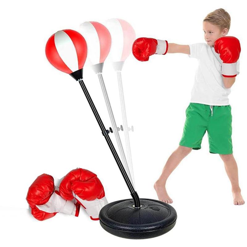 Punching Ball Bag Durable W/ Gloves Inflatable with Adjustable Stand Speed Boxing Set for Ages 7 to 14 Years Old Girls Gift Boys 0
