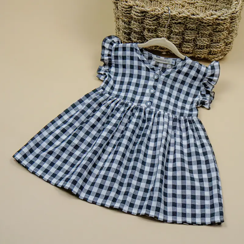 Dress Bayi Kekinian Motif Kotak Katun Perempuan Lembut Nyaman Lengan Gaun 4