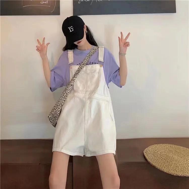 JEAGOVN Yếm Quần Đùi Nữ Jelly Set Yếm Bò Ngắn Đùi Jean Basic Có Túi Trước Ngực Có 4 Màu Xanh Jeans Đen Trắng Kem Women