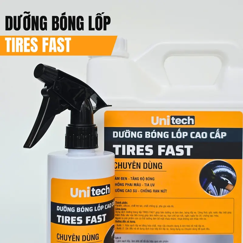 Dưỡng Bóng Vỏ Lốp Ô Tô UNITECH TIRES FAST 5 Lít, Giúp Làm Đen Lốp, Chống Lão Hóa, Bám Bụi 1