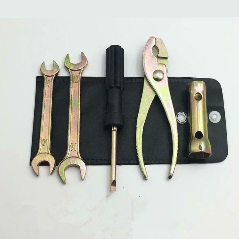 Product Introduction of 5Pcs Motor Tool Kit, Spark, Plug Remover, Wrench, Pliers With Black Storage Pocket Motorcycle N2C9 85