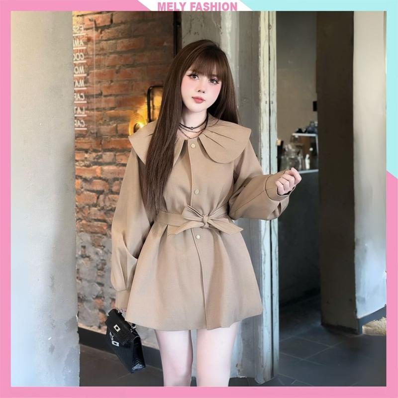  Áo khoác măng tô nữ dáng ngắn Mely Fashion cổ sen chất Kaki Hàn lót trong cao cấp phong cách Hàn Quốc có bigsize ASM47 