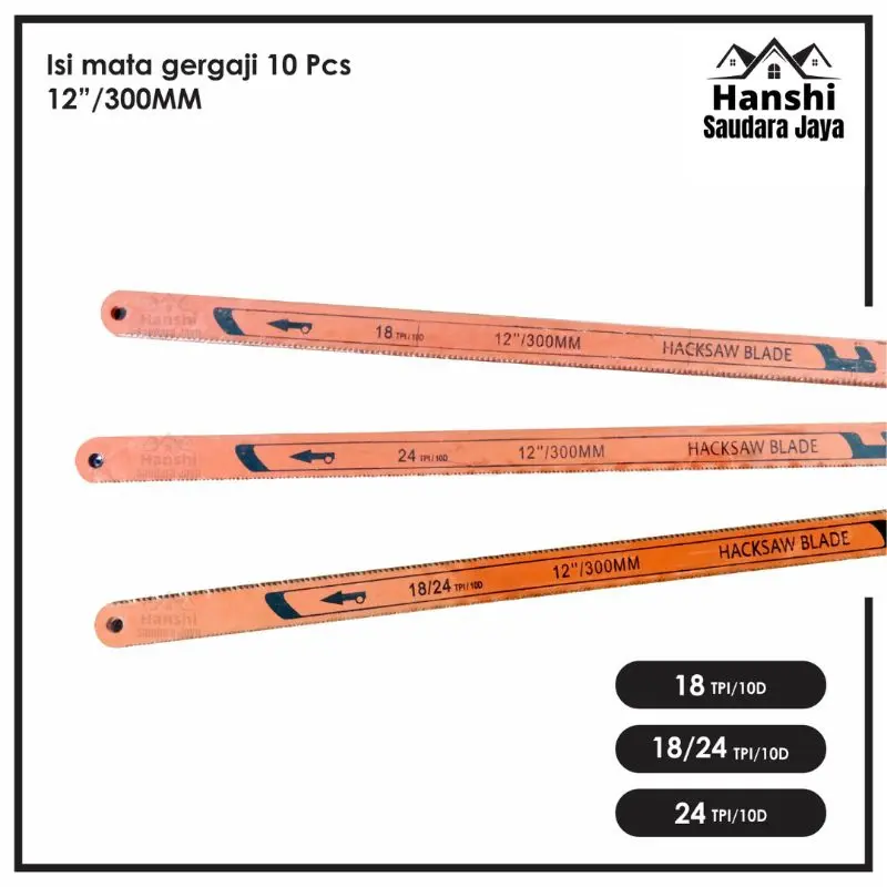 [Isi 10 Pcs] Mata Gergaji Besi CAB Tajam Fleksibel Hacksaw Blade 18TPI 18/24TPI 24TPI - 12"/300mm