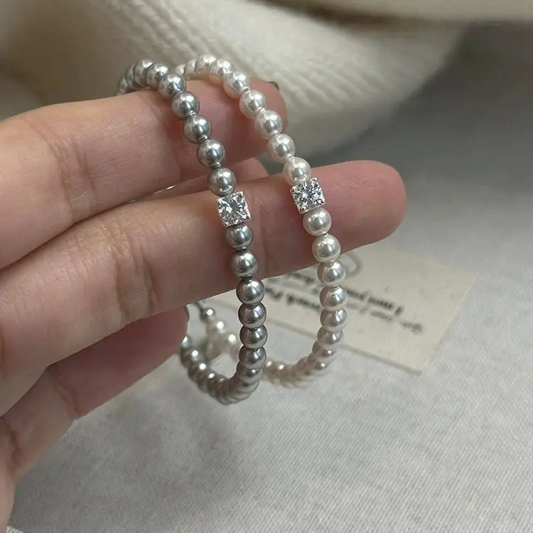 S925 sterling silver square diamond perfect circle light Shijia pearl bracelet light luxury exquisite girl beaded bracelet