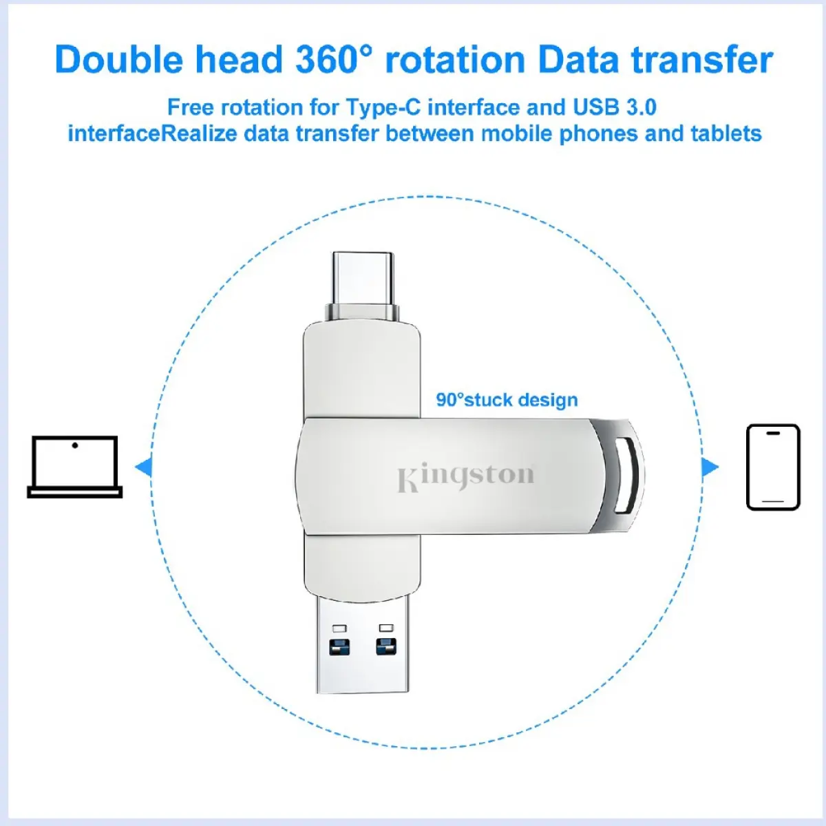 Waterproof Kingston 2TB  2IN1 OTG Flash Drive Type-C Smart Phone PenDrive For /PC/Android
