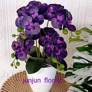 bunga anggrek latex 4 cabang pot bee Dekorasi