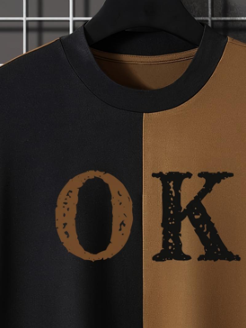 Product Introduction of OK Graphic Colorblock Men's T-shirt 3D Printed Casual Pullover For Men Summer Crew Neck Sweatshirt Tops Loose Daily Short Sleeve Tees 8
