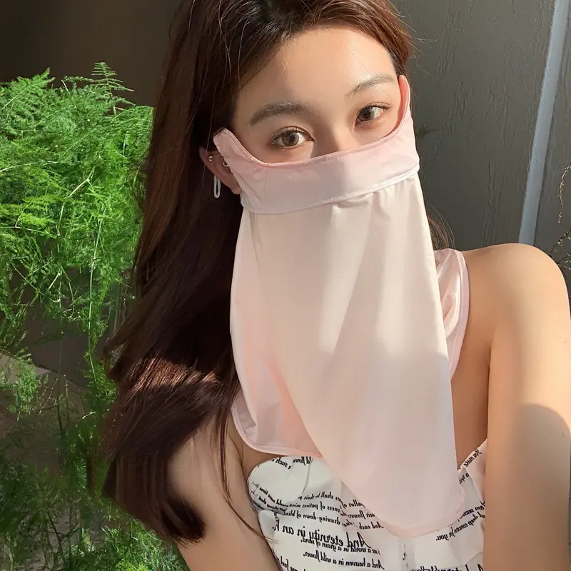 New Gradient Ice Silk Long Face Mask Summer Women Neck Protection UV Protection Splicing Color Full Face Mask Facekini