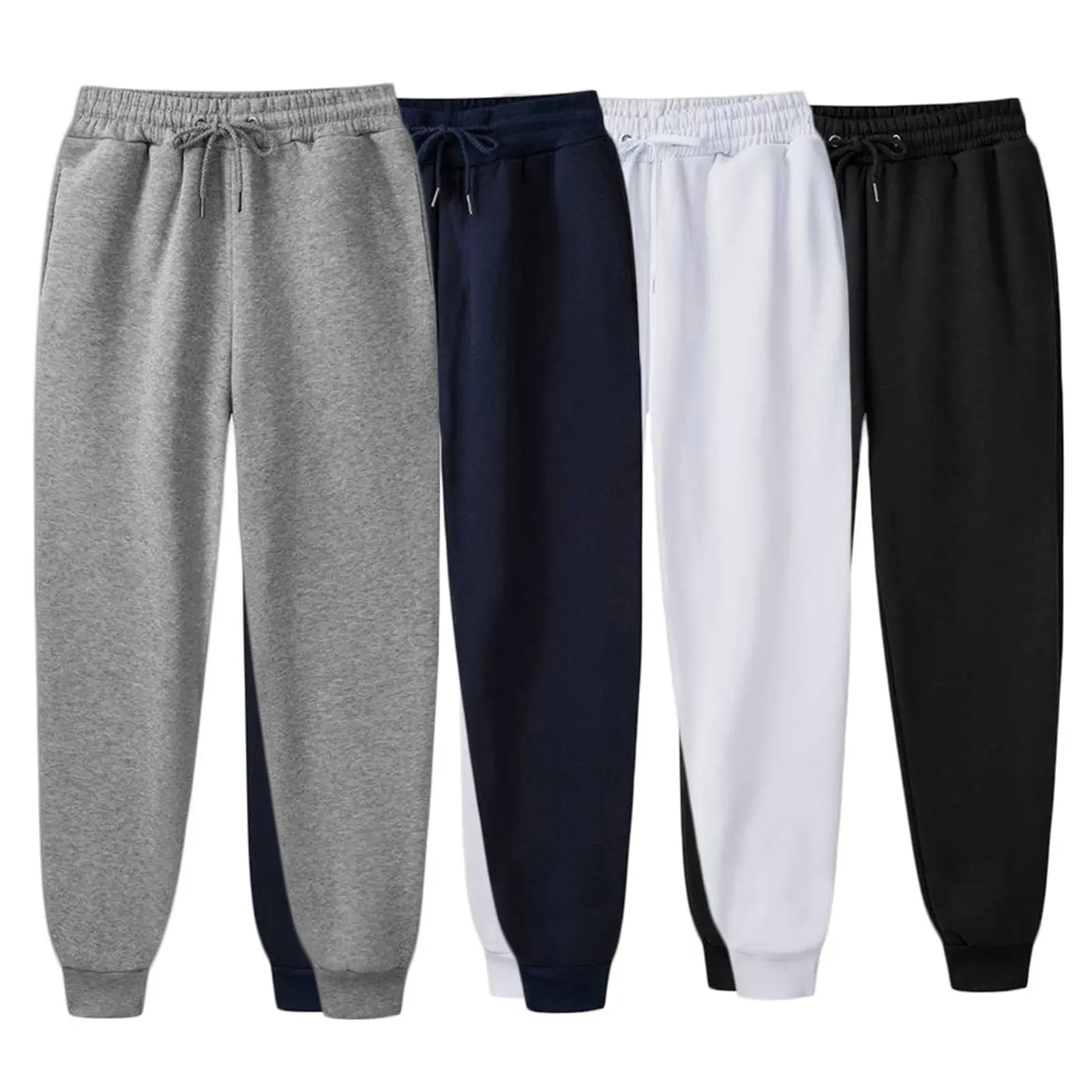 Honbata|Men Sweatpants Elastic Waist Solid Color Pocket Deep Crotch Sportwear Running Slim Fit Anti-pilling Jogging Pants for Work