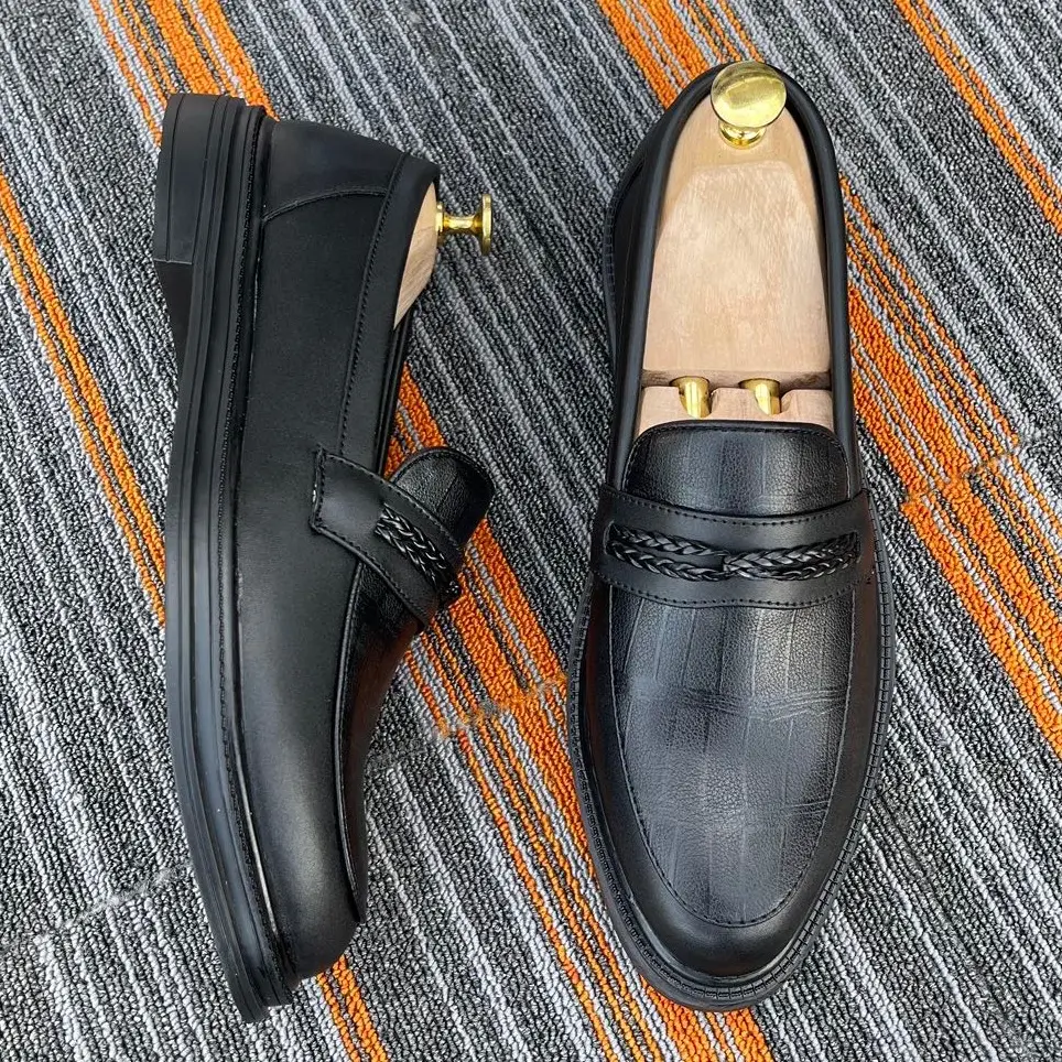 Giày Da Công Sở Penny Loafer Tăng Cao Dây Băng Đan Dệp Sang Trọng Lịch Sự Thu Hút Mọi Ánh Nhìn Cao Su Shoes Nam