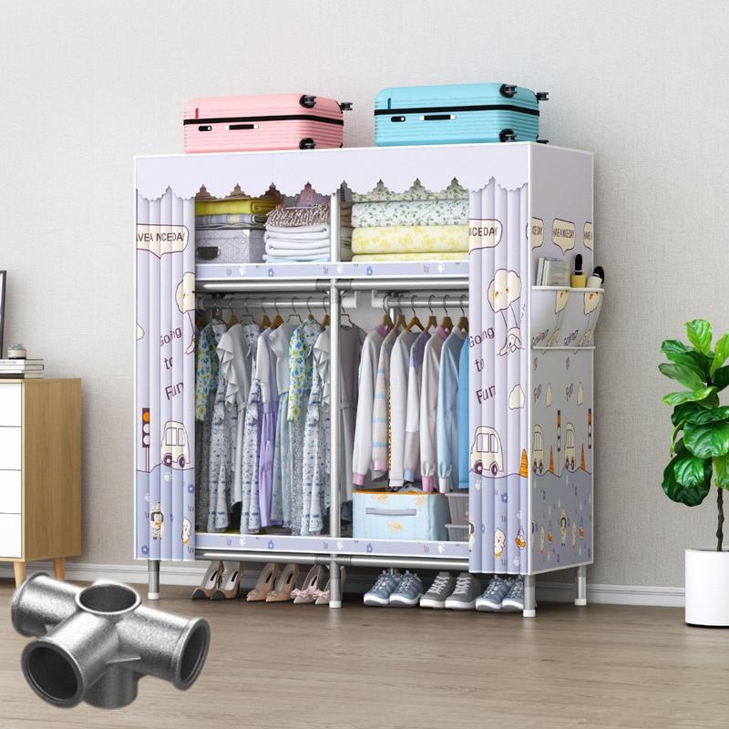 [Tuvaicaocapvn] Tủ đựng quần áo vải khung thép Chốt Nối Thép 2 Buồng cỡ lớn ngang 105cm tháo lắp đa năng tủ vải gấp gọn tủ  quần bằng sắt tudung  quanao tủ  vải  treo  quần  áo