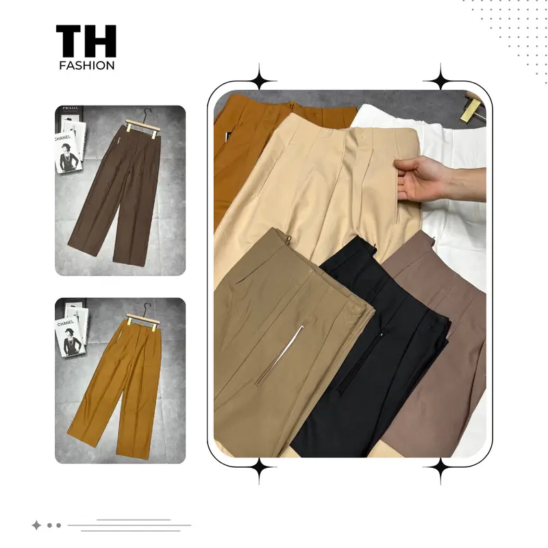 QUẦN TÂY NỮ Mã 09  ống rộng , trước có hai túi mổ dọc sườn , dây kéo giọt nước đằng sau lưng Chất Liệu Cotton Lạnh Thoáng Mát - Ống Rộng Lưng Xếp Kiểu - Pants quần  vải  đũi  ống  rộng 3