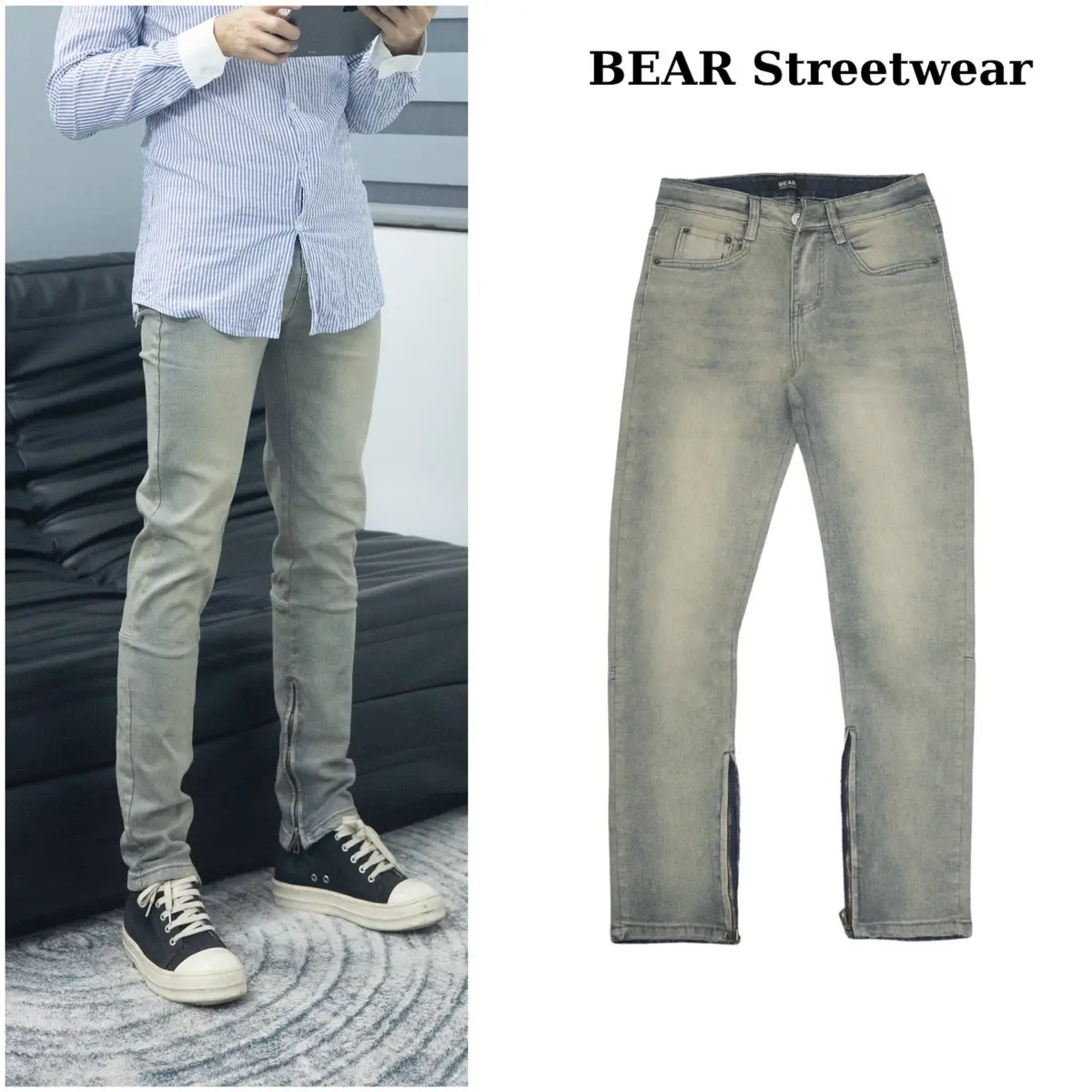 Quần jeans nam,nữ ziper 039 màu VINTAGE