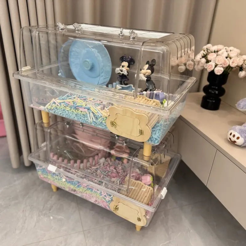60 Acrylic Hamster Cage Golden Silk Bear Winter Starry Sky Transparent Special Space Landscape Villa Supplies
