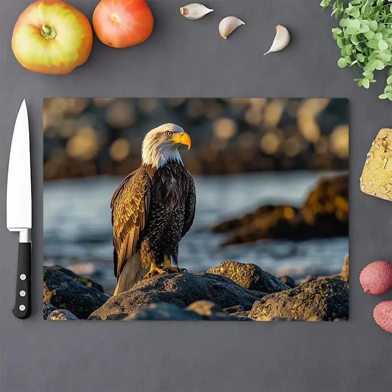 Eagle Pattern Glass Cutting Board, 1 Count Durable Heat Resistant Chopping Board with Non-slip Base, Kitchen Accessories for Home Dining Room Barbecue, Knives 0