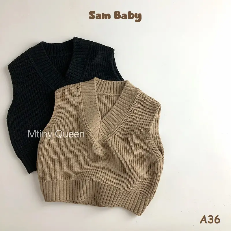A36-Áo gile len cổ tim đơn giản cho bé từ 10 đến 16 KG Áo Len