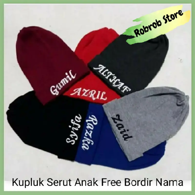 Topi Kupluk Rajut Anak Bordir nama Usia 0-4 Tahun Kupluk Bayi Hitam 0
