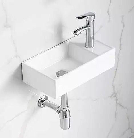 LAVABO MINI NHỎ Chậu rửa mặt lavabo chữ nhật treo tường hay đặt bàn 03NA 20x40cm, men NANO chống ố chống bám bẩn