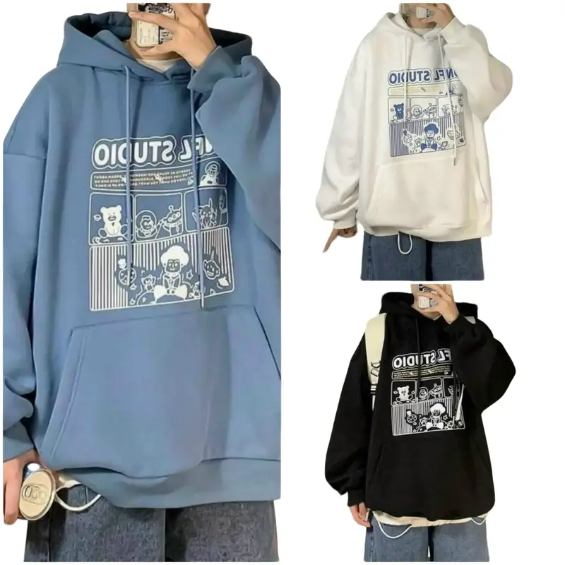 Áo Hoodie UNFL STUDIO Gấu Thun Nỉ Len Tay Dài Form Rộng Unisex - Kiểu Áo  Khoác Nỉ Chống Nắng Menswear Jacket Top Màu Đen 0