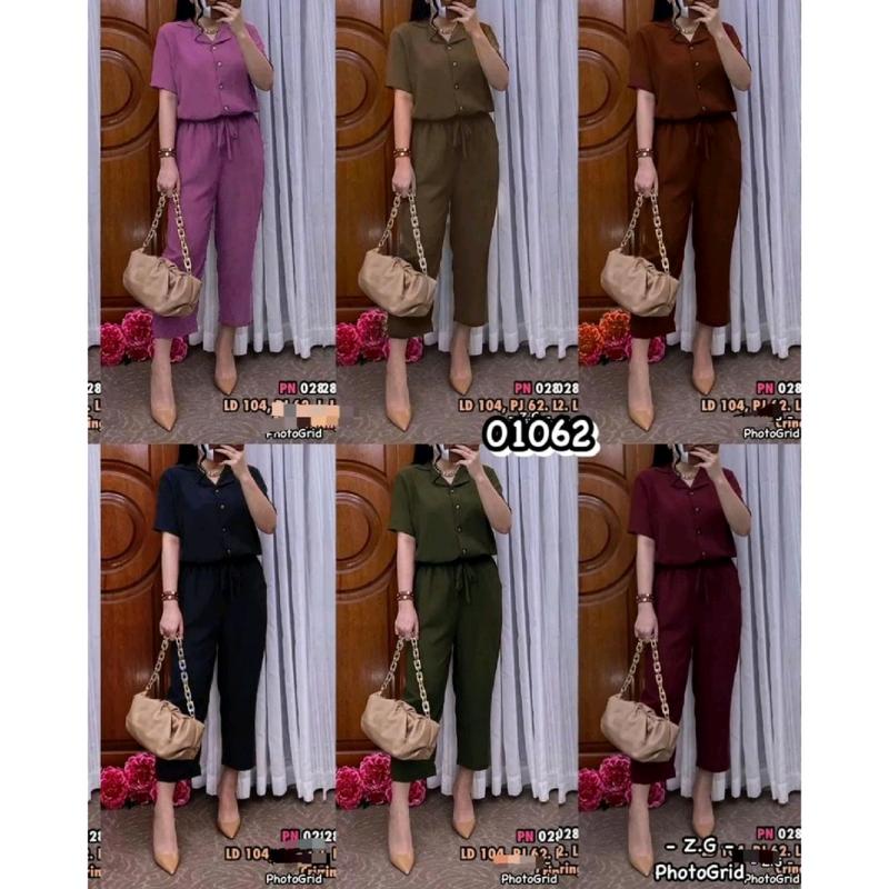 ONESET Cringkle Pendek ANDIN Setelan Wanita Kancing KRAH V Celana Panjang Crinkle Airflow Crinkle Airflow 2