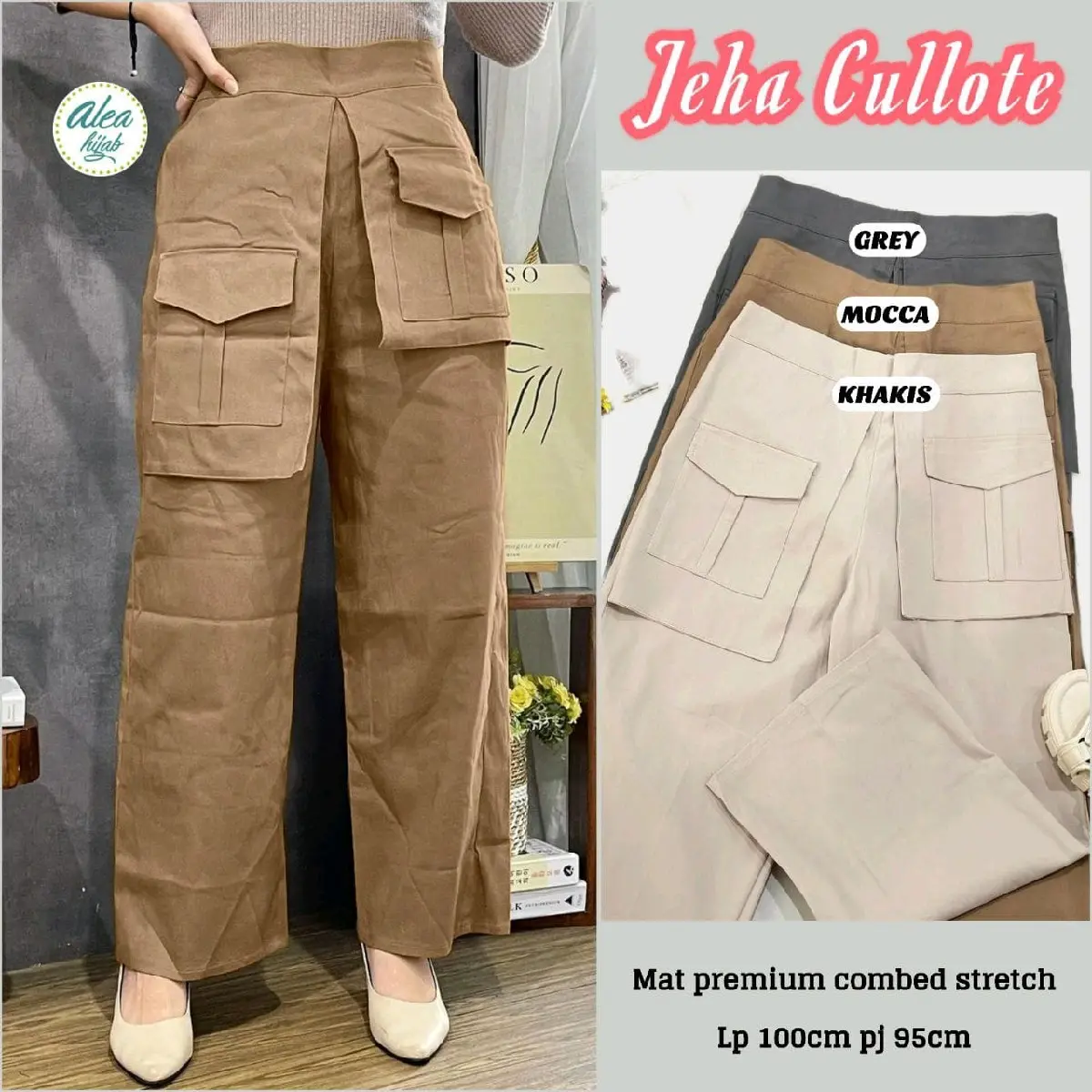 Jeha cullote by ALEAHIJAB (celana panjang kulot polos bahan premium combed strech)